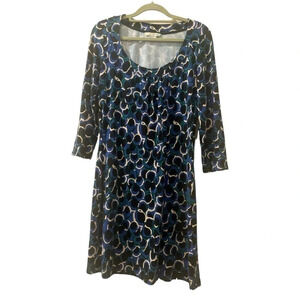 Boden Blue Black Geometric Print Tunic Mod Dress Multicolor Stretch Size 8 US